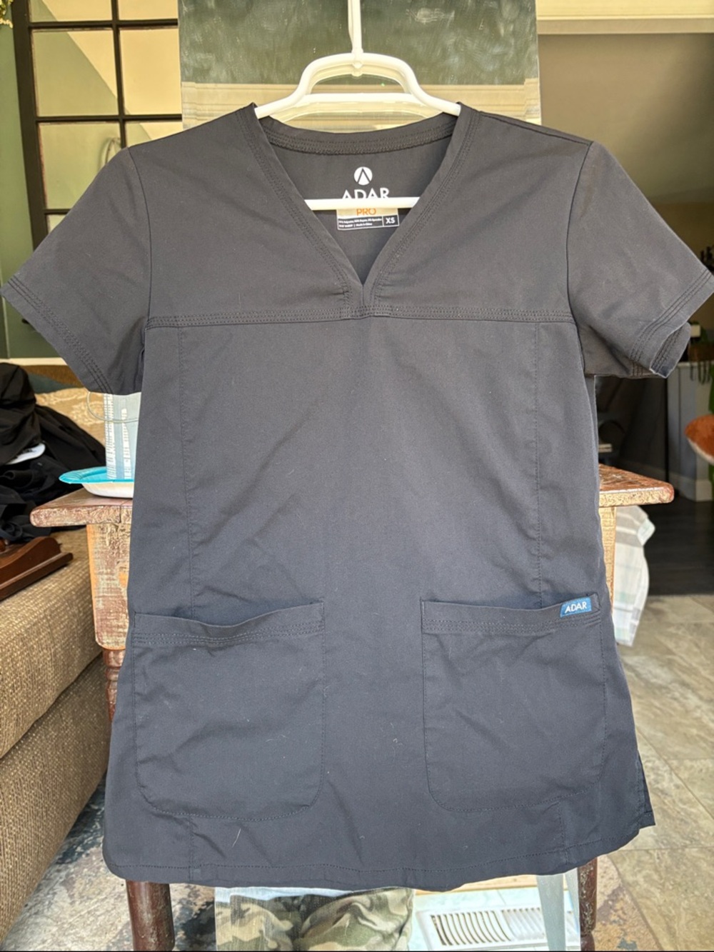 Scrubs: ADAR Black V-Neck Medical Scrub Top